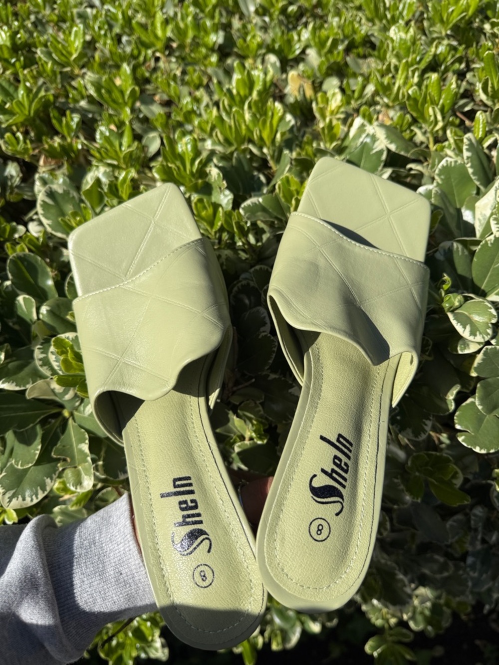 Mint Green Quilted Square-Toe Slip-On Mules